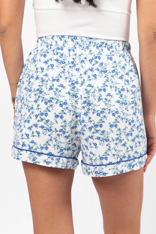 Under The Stars Blue Floral Pajama Shorts FINAL SALE-Sunny Prom