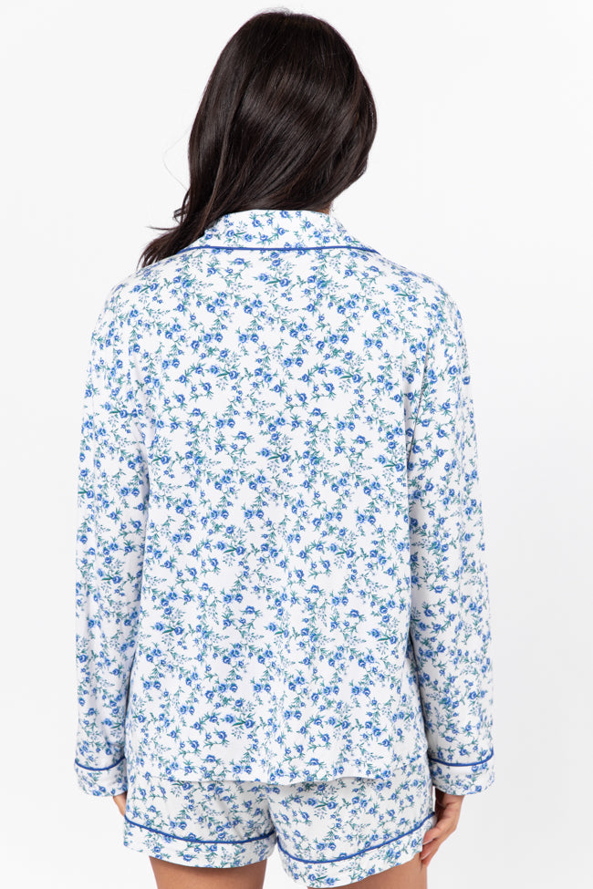 Under The Stars Blue Floral Pajama Top FINAL SALE-Sunny Prom