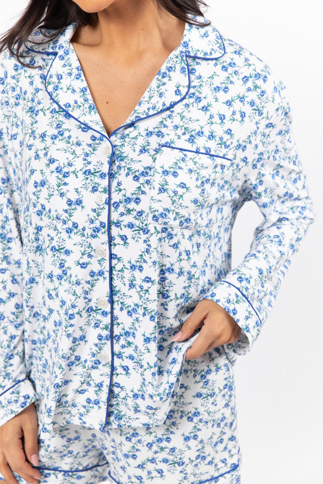 Under The Stars Blue Floral Pajama Top FINAL SALE-Sunny Prom