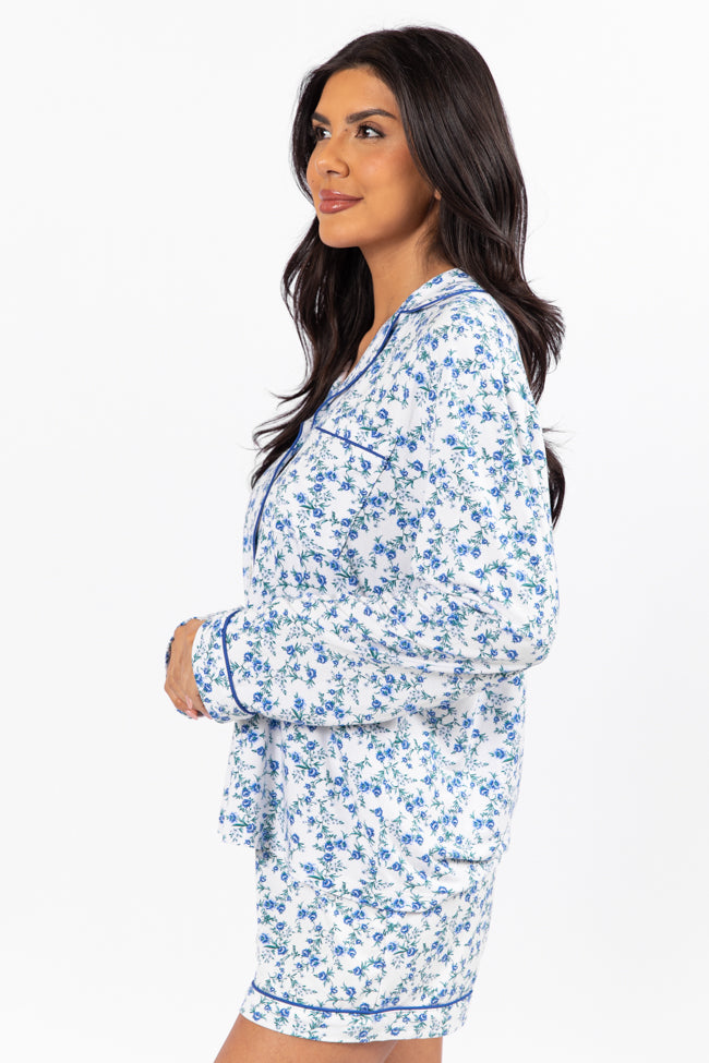 Under The Stars Blue Floral Pajama Top FINAL SALE-Sunny Prom