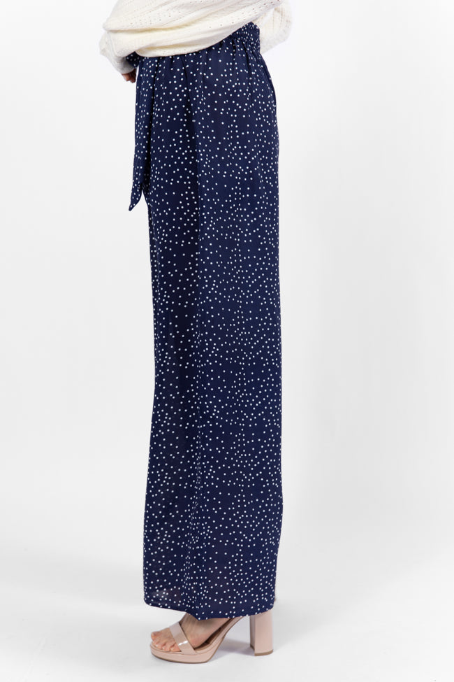 Over The Blues Navy Polka Dot Belted Wide Leg Pants FINAL SALE-Sunny Prom