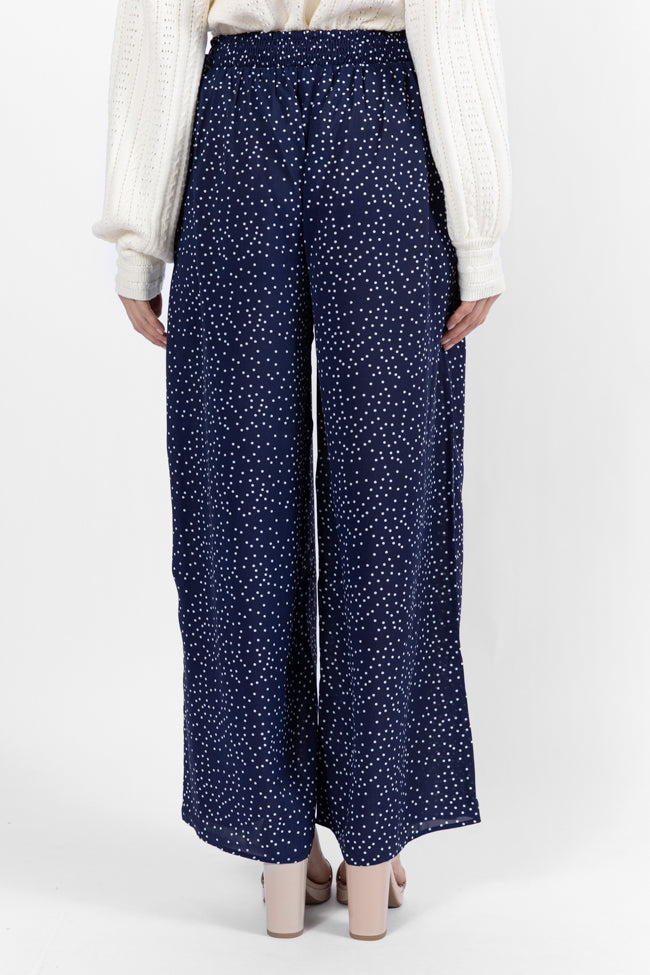 Over The Blues Navy Polka Dot Belted Wide Leg Pants FINAL SALE-Sunny Prom
