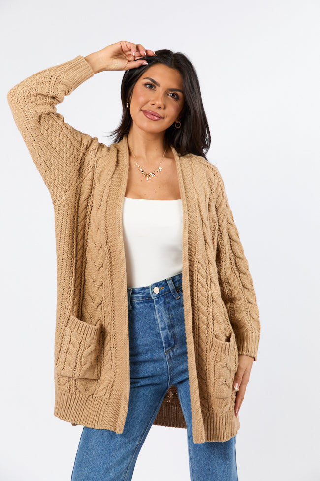 Sweet Nothings Tan Chunky Cable Knit Cardigan FINAL SALE-Sunny Prom