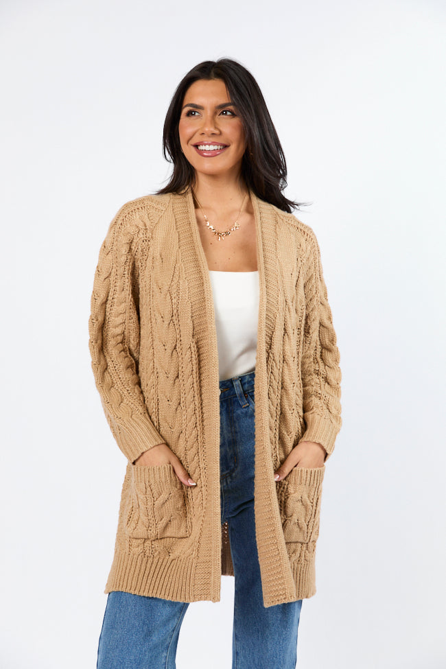 Sweet Nothings Tan Chunky Cable Knit Cardigan FINAL SALE-Sunny Prom