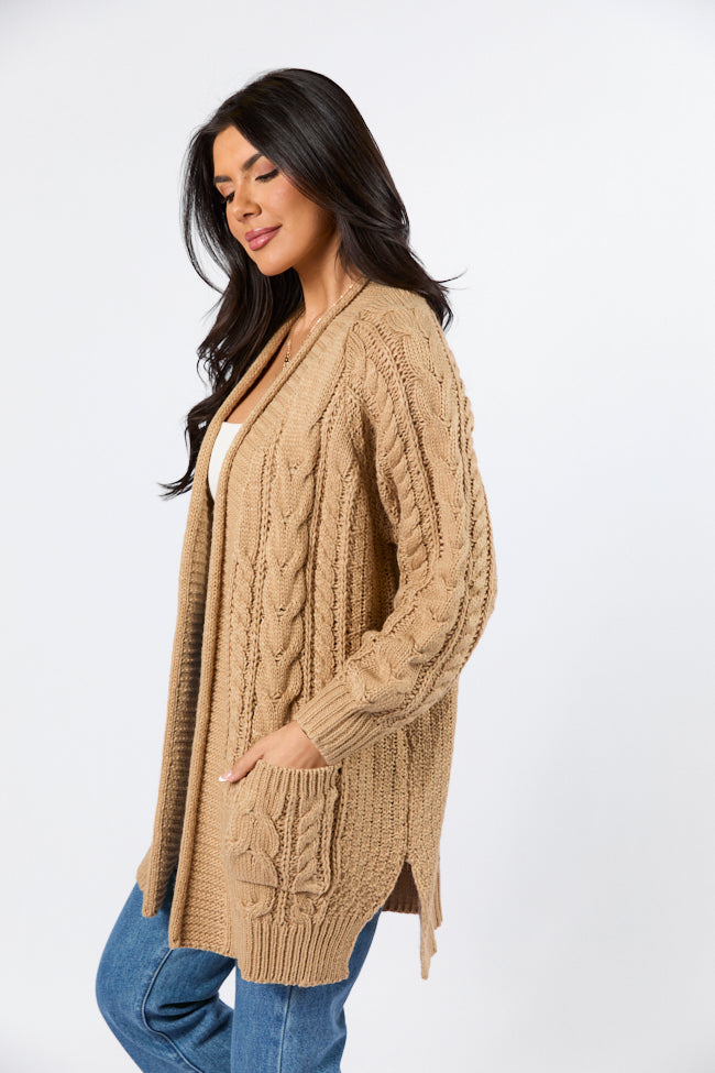 Sweet Nothings Tan Chunky Cable Knit Cardigan FINAL SALE-Sunny Prom