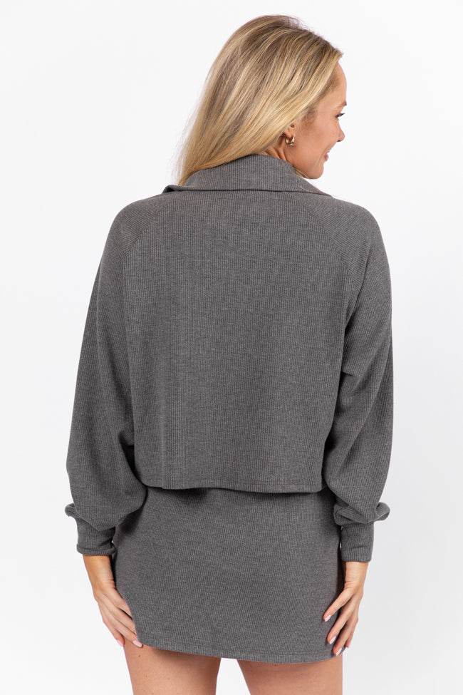 Tried It All Charcoal Quarter Zip Ribbed Knit Pullover FINAL SALE-Sunny Prom