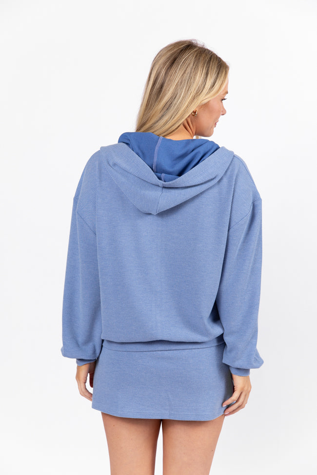 Tried It All Blue Ribbed Knit Full Zip Sweatshirt FINAL SALE-Sunny Prom