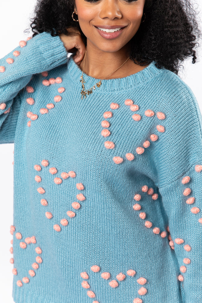 Adore You Blue and Pink Oversized Heart Pom Sweater FINAL SALE-Sunny Prom