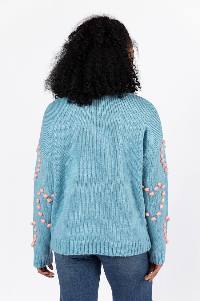 Adore You Blue and Pink Oversized Heart Pom Sweater FINAL SALE-Sunny Prom