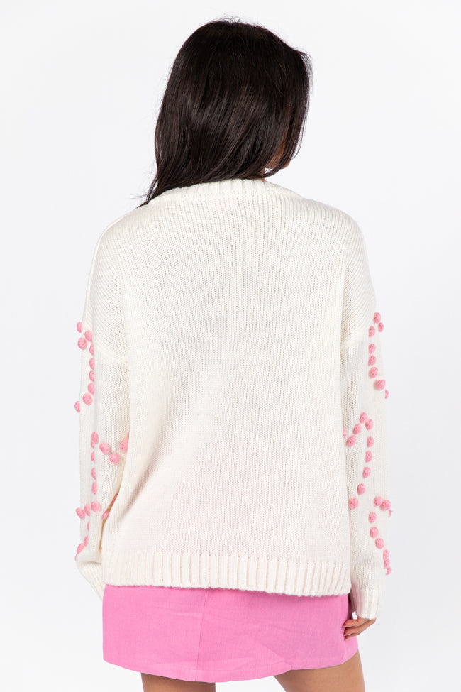 Adore You Ivory and Pink Oversized Heart Pom Sweater FINAL SALE-Sunny Prom