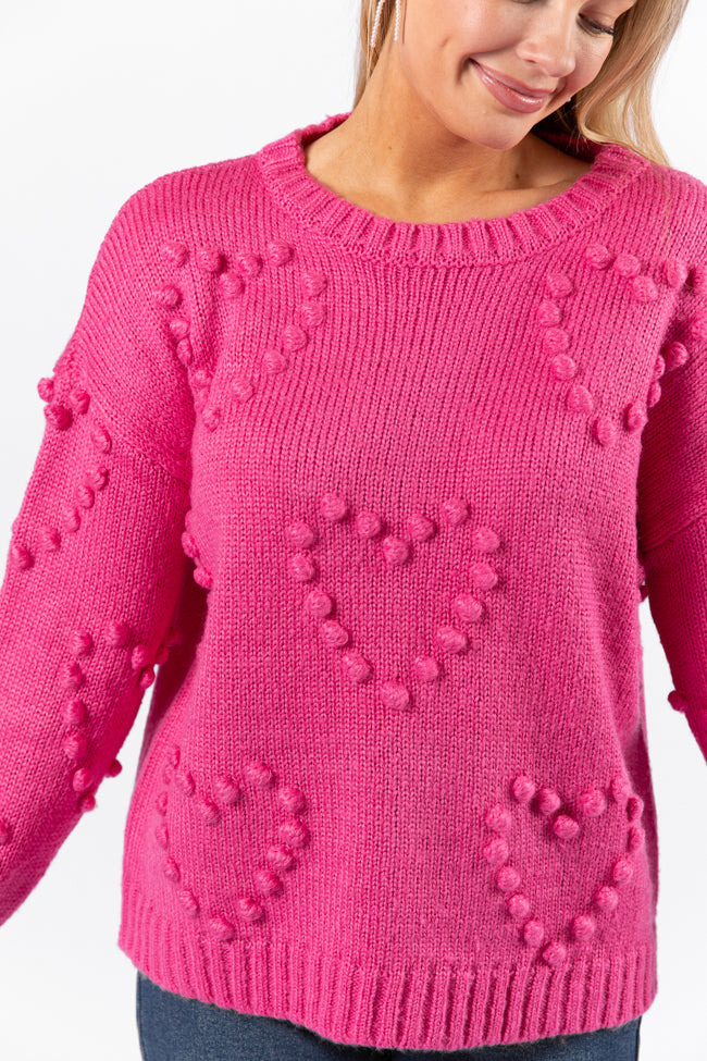 Adore You Hot Pink Oversized Heart Pom Sweater FINAL SALE-Sunny Prom