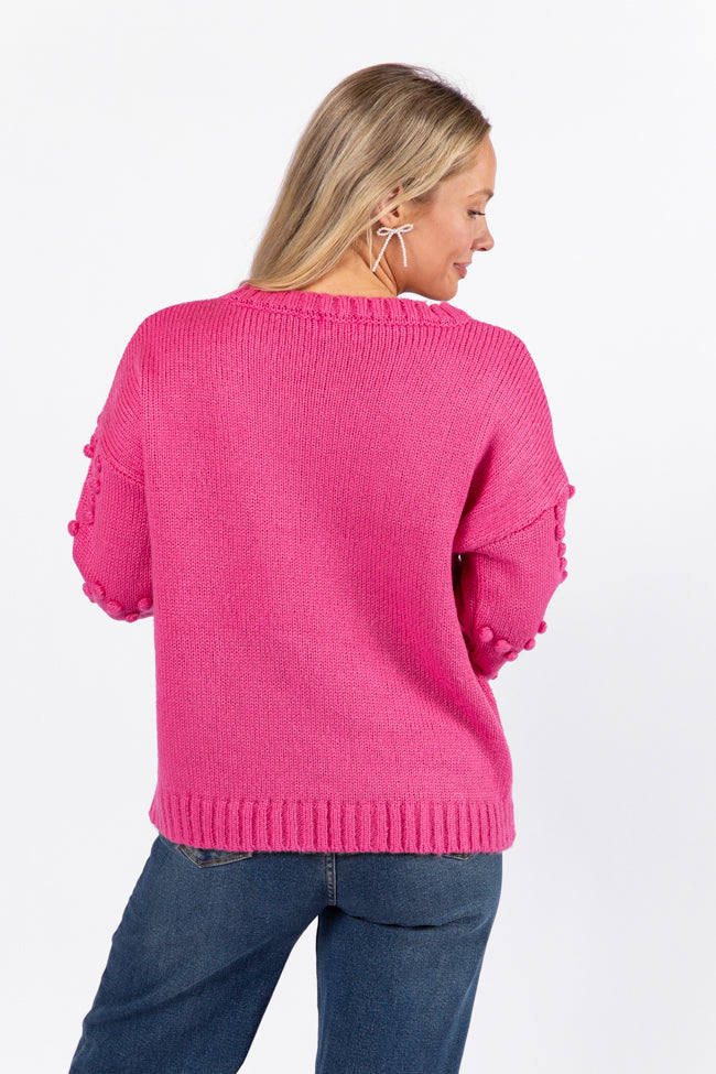 Adore You Hot Pink Oversized Heart Pom Sweater FINAL SALE-Sunny Prom