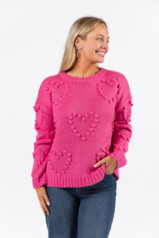Adore You Hot Pink Oversized Heart Pom Sweater FINAL SALE-Sunny Prom