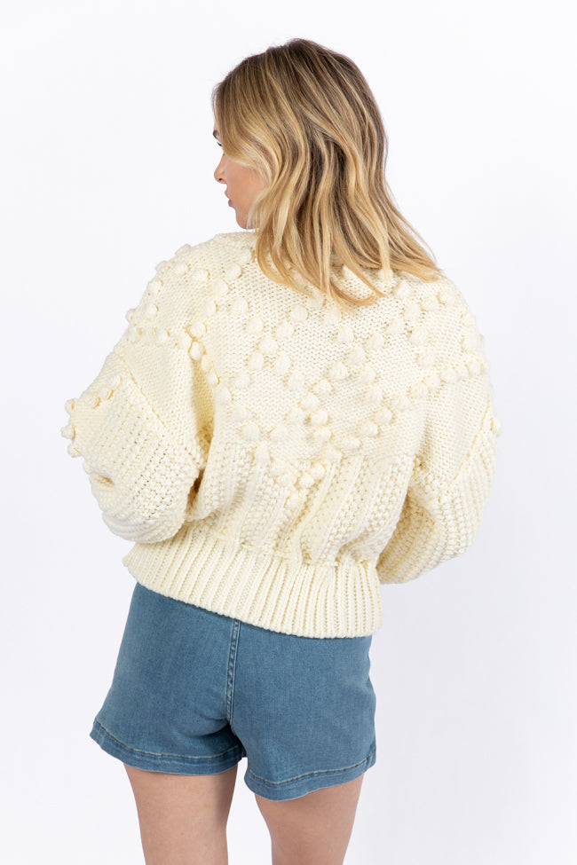 Pom Party Cream Chunky Cinched Waist Cardigan FINAL SALE-Sunny Prom