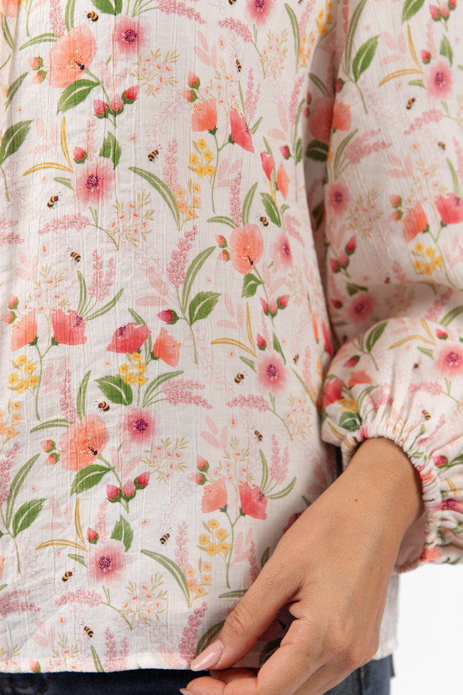 Fade Into You Ivory Multi Button Detail Floral Blouse FINAL SALE-Sunny Prom