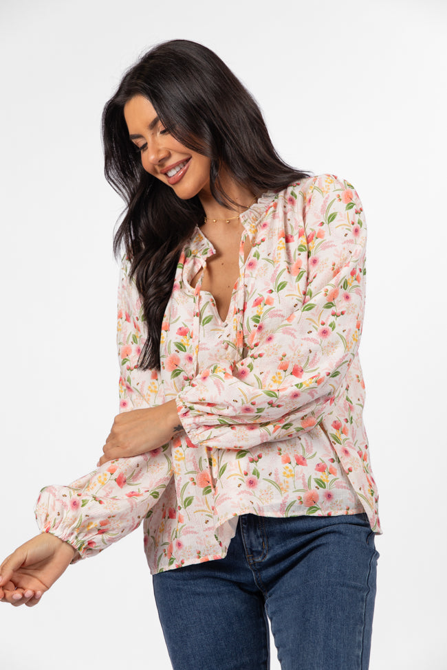 Fade Into You Ivory Multi Button Detail Floral Blouse FINAL SALE-Sunny Prom