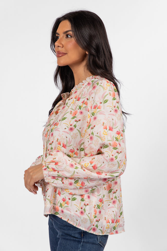 Fade Into You Ivory Multi Button Detail Floral Blouse FINAL SALE-Sunny Prom