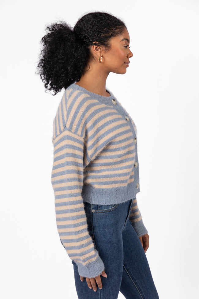 More Than Amazing Slate Grey Striped Button Front Cardigan FINAL SALE-Sunny Prom
