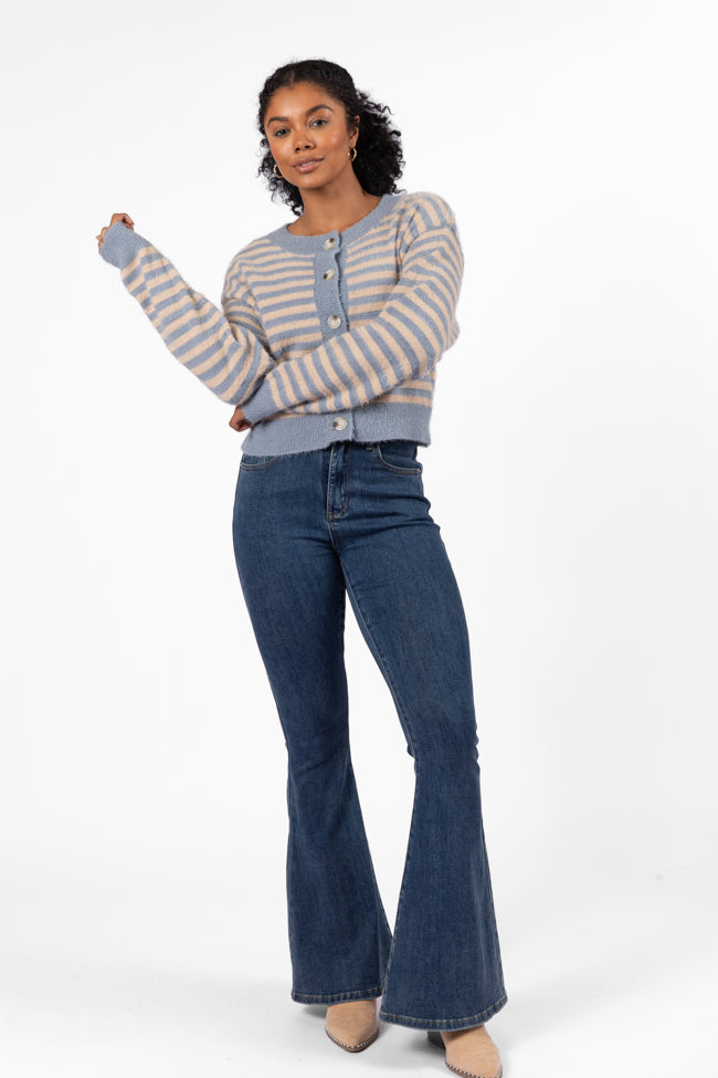 More Than Amazing Slate Grey Striped Button Front Cardigan FINAL SALE-Sunny Prom