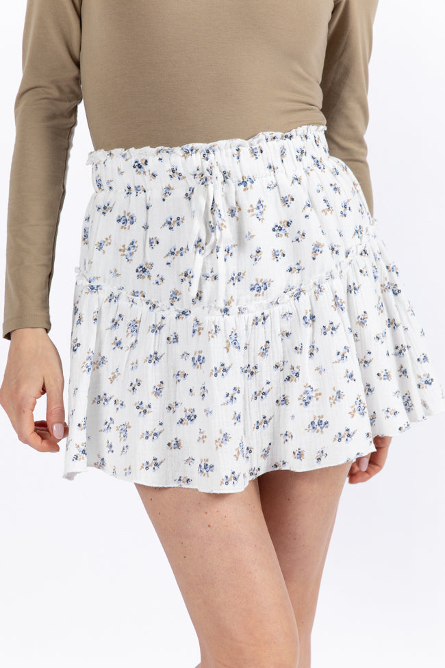 Garden Party Ivory and Blue Floral Print Gauze Skort FINAL SALE-Sunny Prom