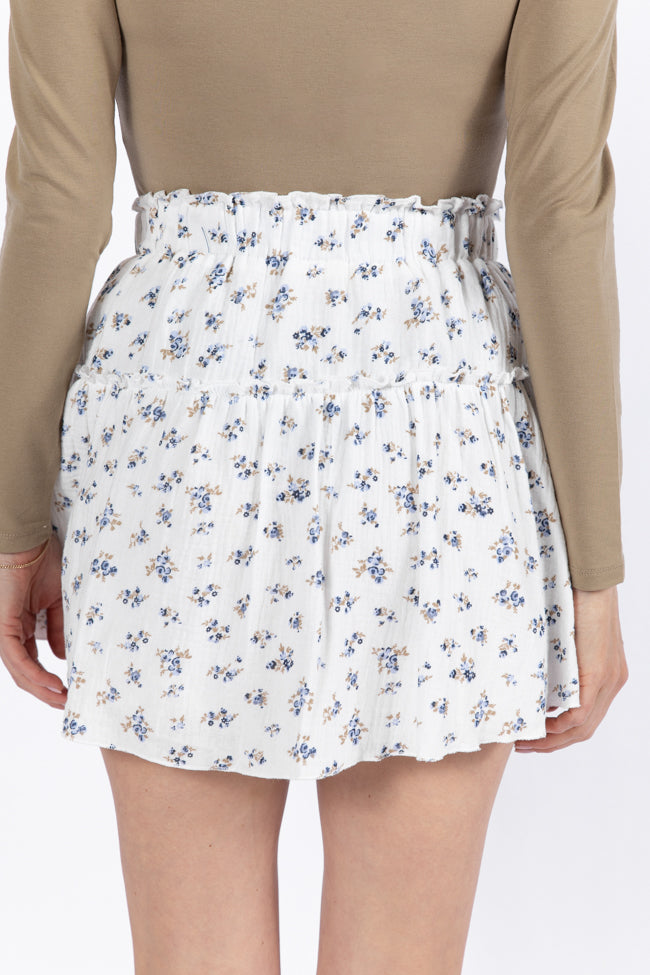 Garden Party Ivory and Blue Floral Print Gauze Skort FINAL SALE-Sunny Prom
