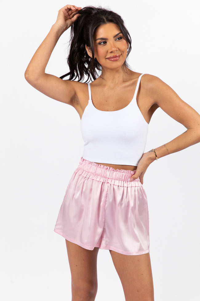 Early Riser Pale Pink Satin Pajama Shorts FINAL SALE-Sunny Prom