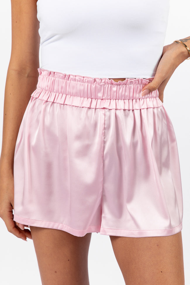 Early Riser Pale Pink Satin Pajama Shorts FINAL SALE-Sunny Prom
