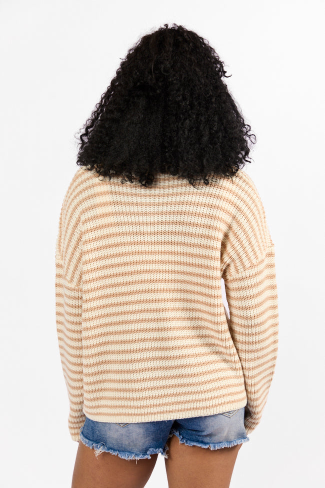 Bayside Breeze Ivory and Tan Stripe Quarter Zip Pullover Sweater FINAL SALE-Sunny Prom