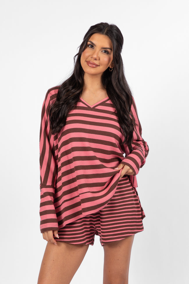 No Complaints Pink and Chocolate Striped Thermal Set FINAL SALE-Sunny Prom