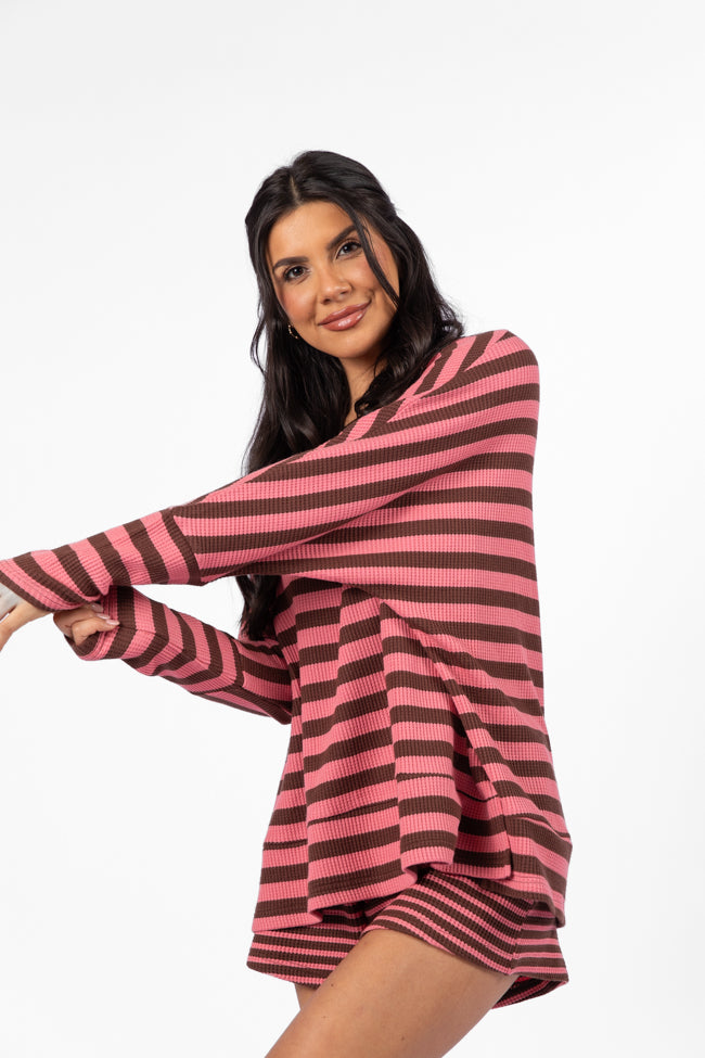 No Complaints Pink and Chocolate Striped Thermal Set FINAL SALE-Sunny Prom