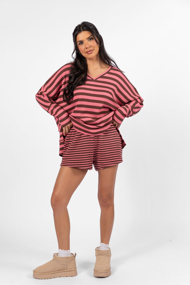 No Complaints Pink and Chocolate Striped Thermal Set FINAL SALE-Sunny Prom