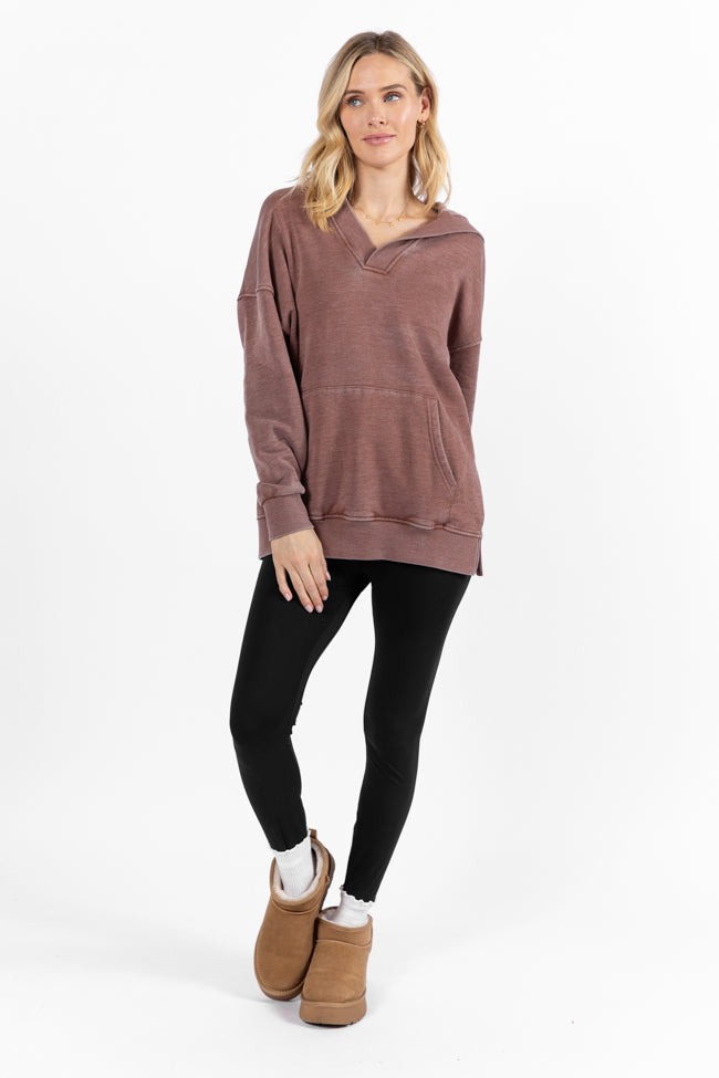 Ways To Go Brown Acid Wash Oversized Hoodie FINAL SALE-Sunny Prom