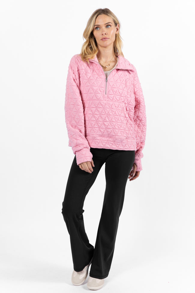 Love Is Everything Pink Quilted Quarter Zip Pullover FINAL SALE-Sunny Prom
