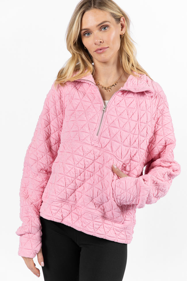 Love Is Everything Pink Quilted Quarter Zip Pullover FINAL SALE-Sunny Prom