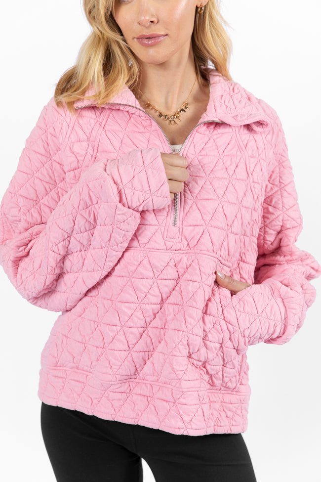Love Is Everything Pink Quilted Quarter Zip Pullover FINAL SALE-Sunny Prom