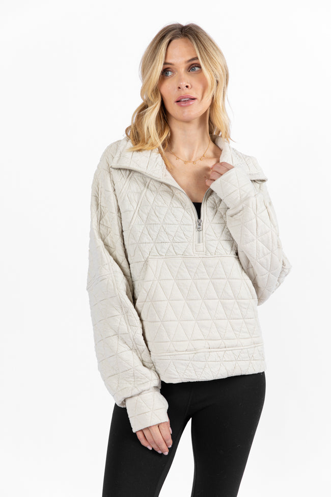 Love Is Everything Ivory Quilted Quarter Zip Pullover FINAL SALE-Sunny Prom