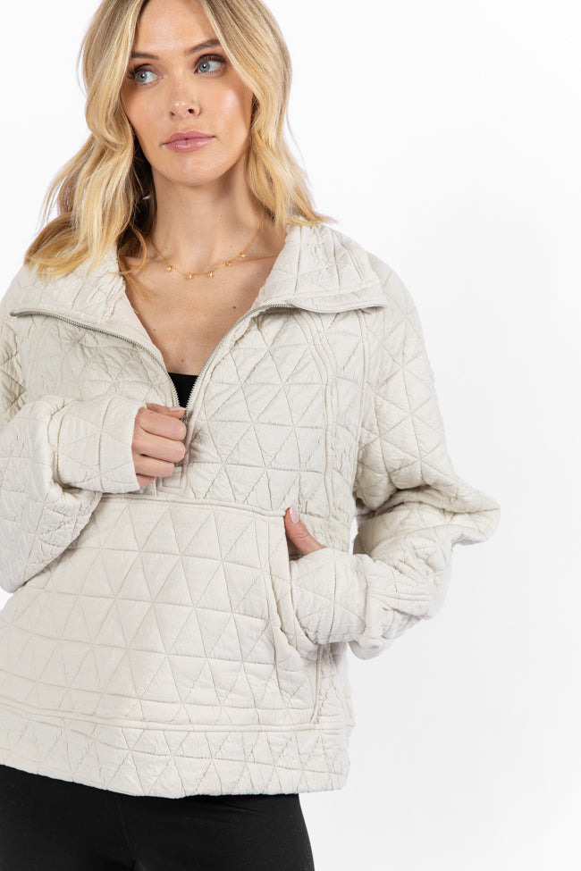 Love Is Everything Ivory Quilted Quarter Zip Pullover FINAL SALE-Sunny Prom