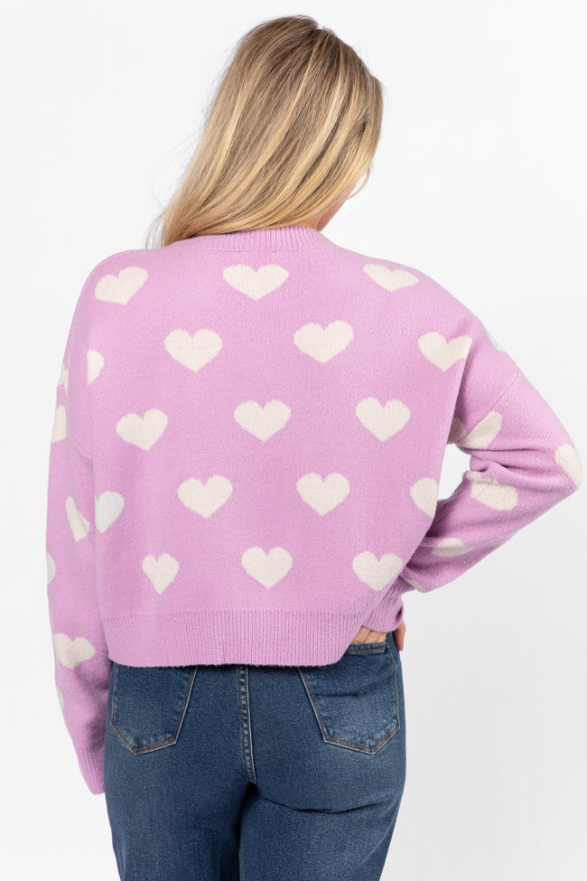 By The Book Lilac Hearts V-Neck Sweater FINAL SALE-Sunny Prom