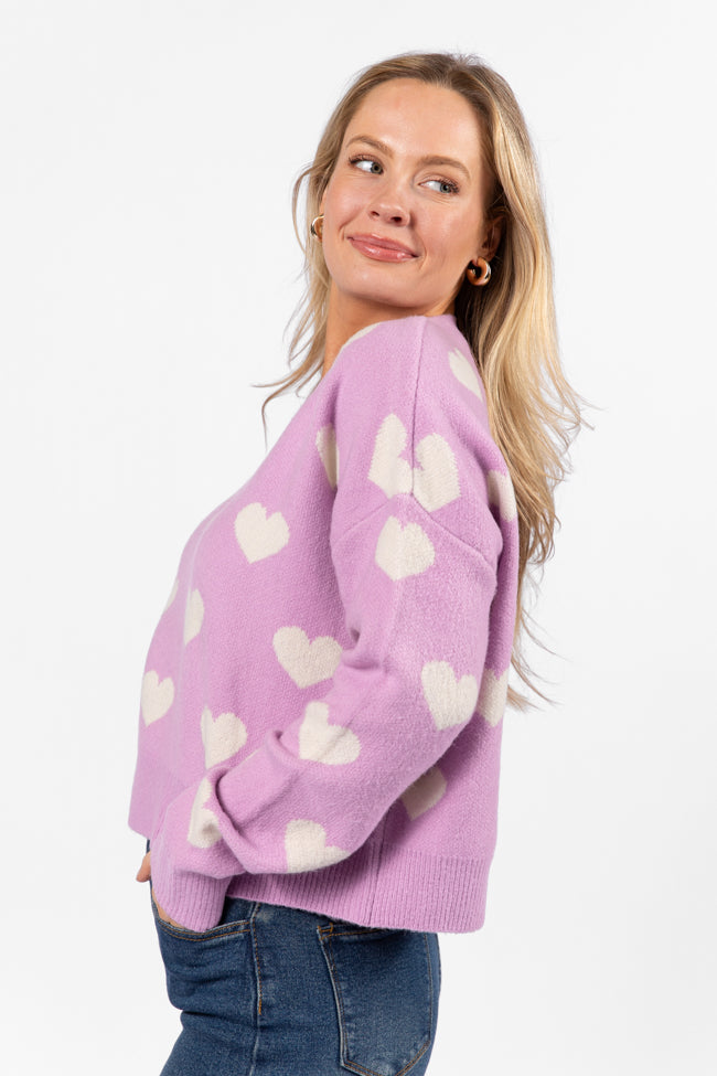 By The Book Lilac Hearts V-Neck Sweater FINAL SALE-Sunny Prom