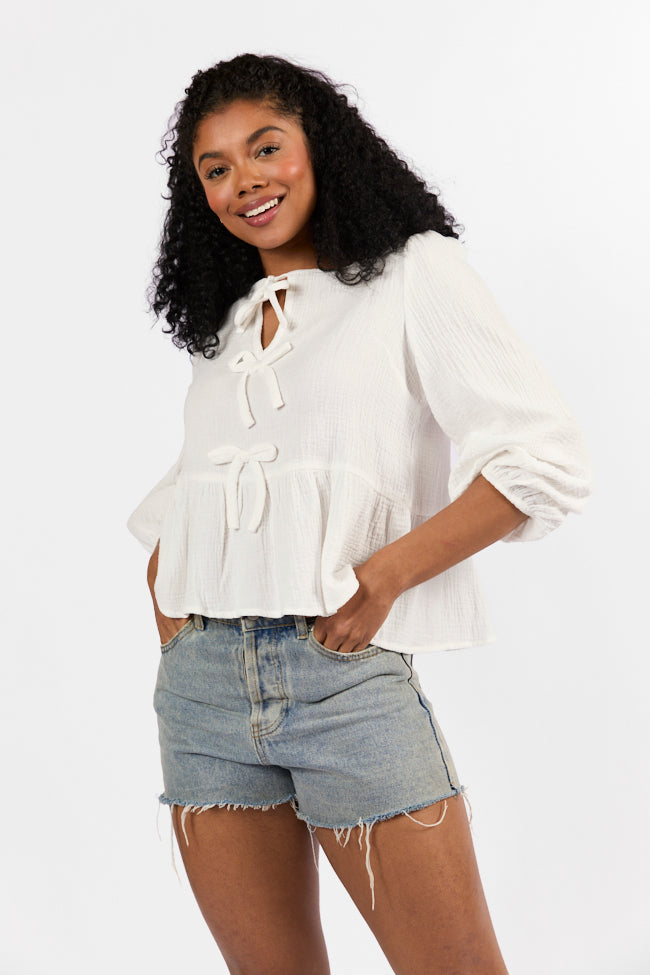 Close To Me Ivory Bow Detail Blouse FINAL SALE-Sunny Prom