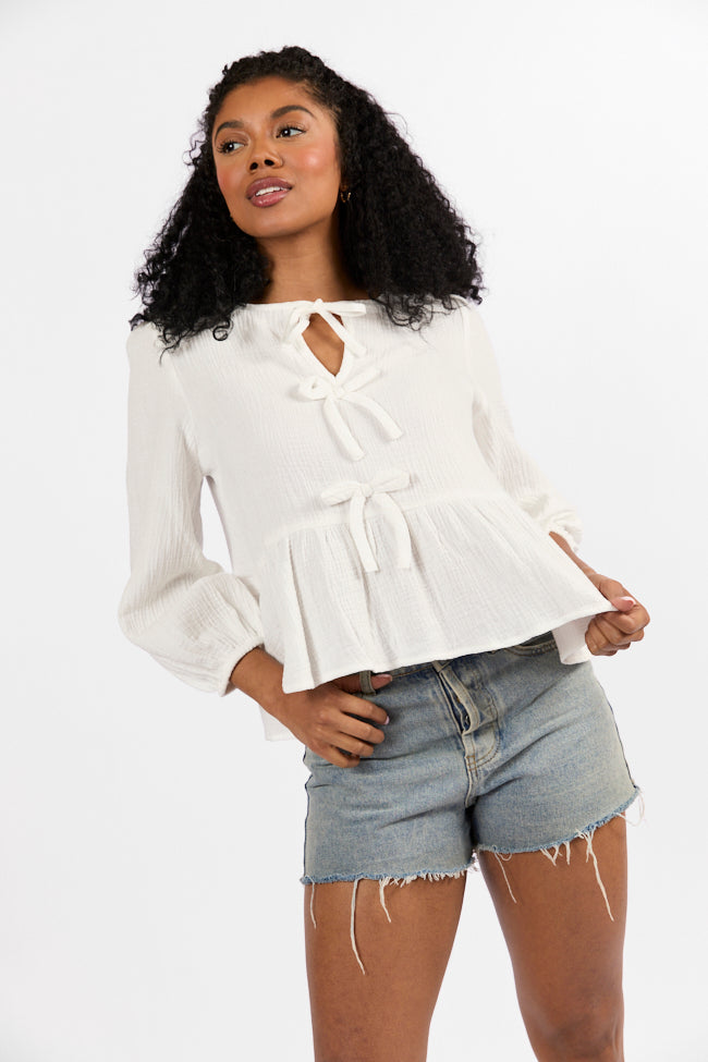 Close To Me Ivory Bow Detail Blouse FINAL SALE-Sunny Prom