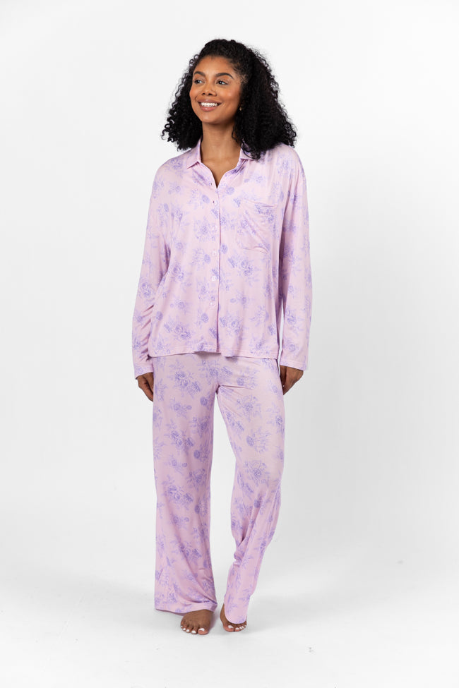 Sweet Dreams In Purple Floral Fantasy Long Sleeve Pajama Top FINAL SALE-Sunny Prom