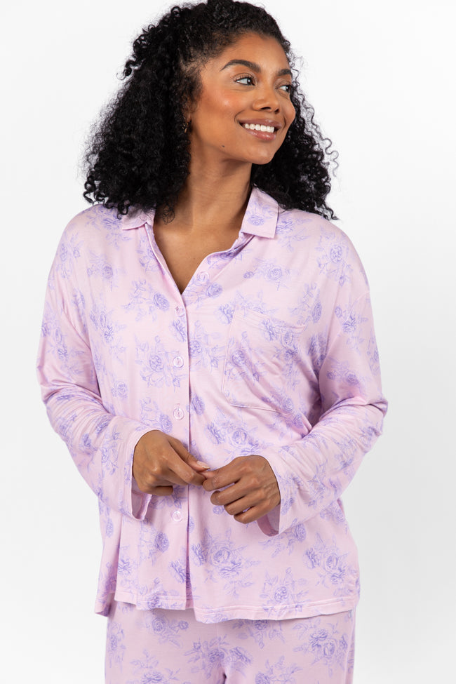 Sweet Dreams In Purple Floral Fantasy Long Sleeve Pajama Top FINAL SALE-Sunny Prom