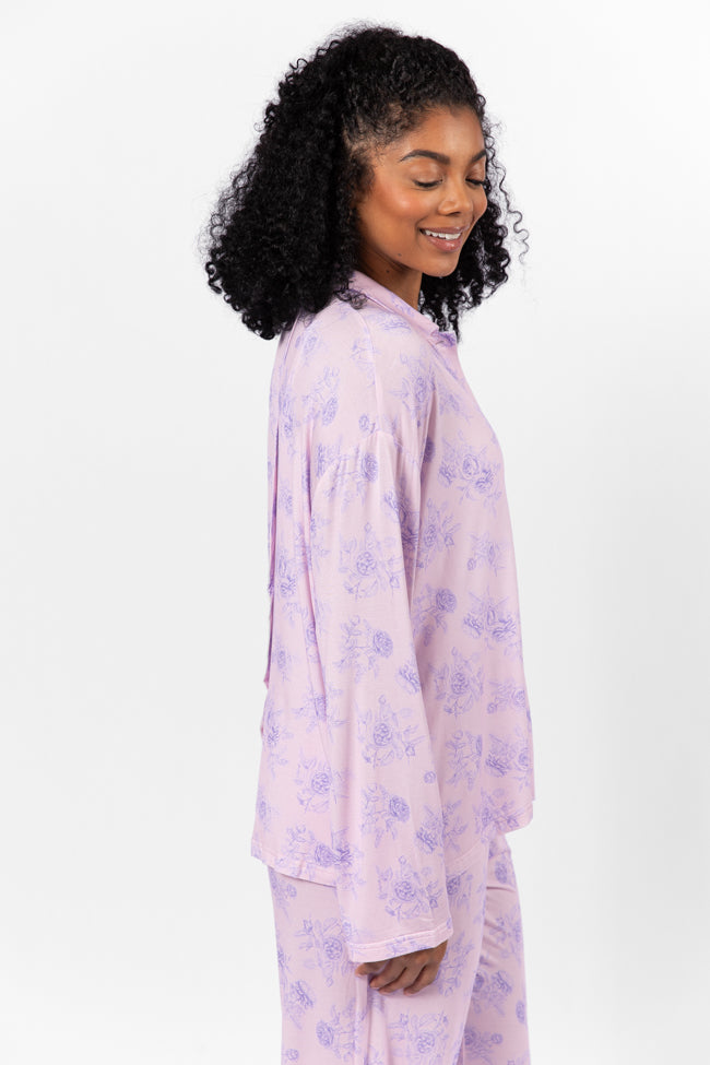 Sweet Dreams In Purple Floral Fantasy Long Sleeve Pajama Top FINAL SALE-Sunny Prom