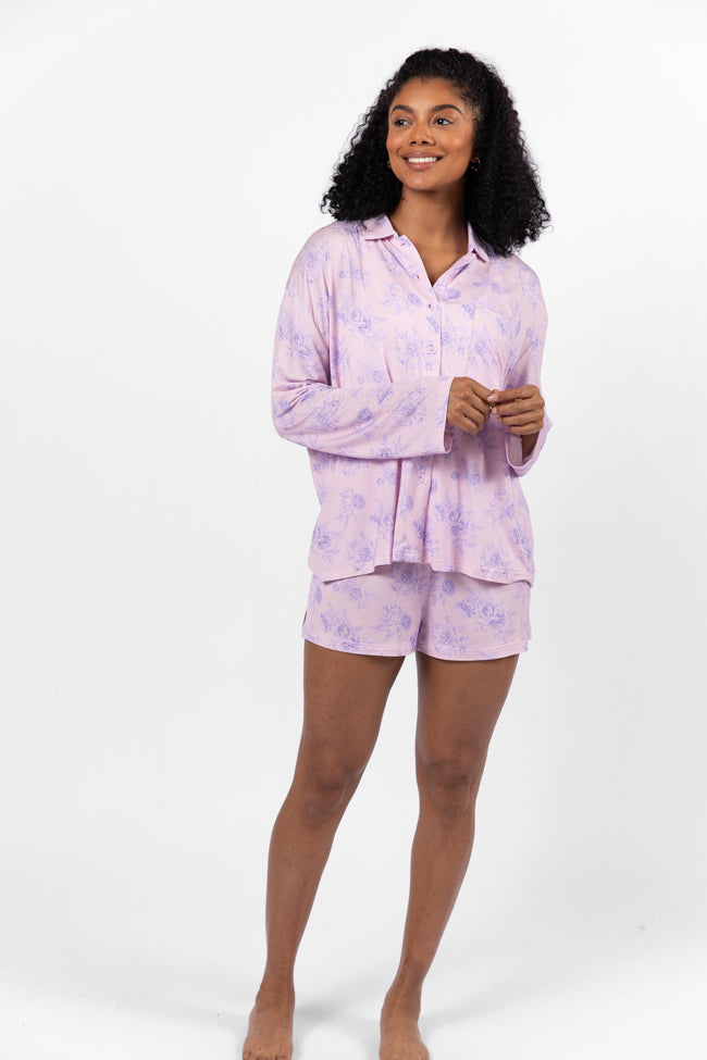Sweet Dreams In Purple Floral Fantasy Pajama Shorts FINAL SALE-Sunny Prom