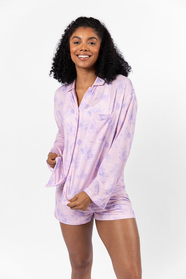 Sweet Dreams In Purple Floral Fantasy Long Sleeve Pajama Top FINAL SALE-Sunny Prom