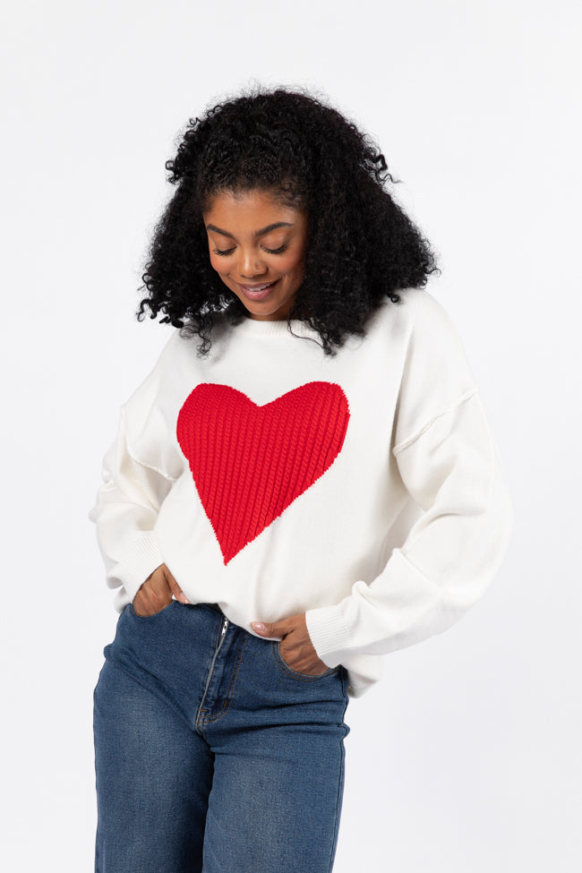 In My Heart Ivory and Red Cable Knit Heart Sweater FINAL SALE-Sunny Prom