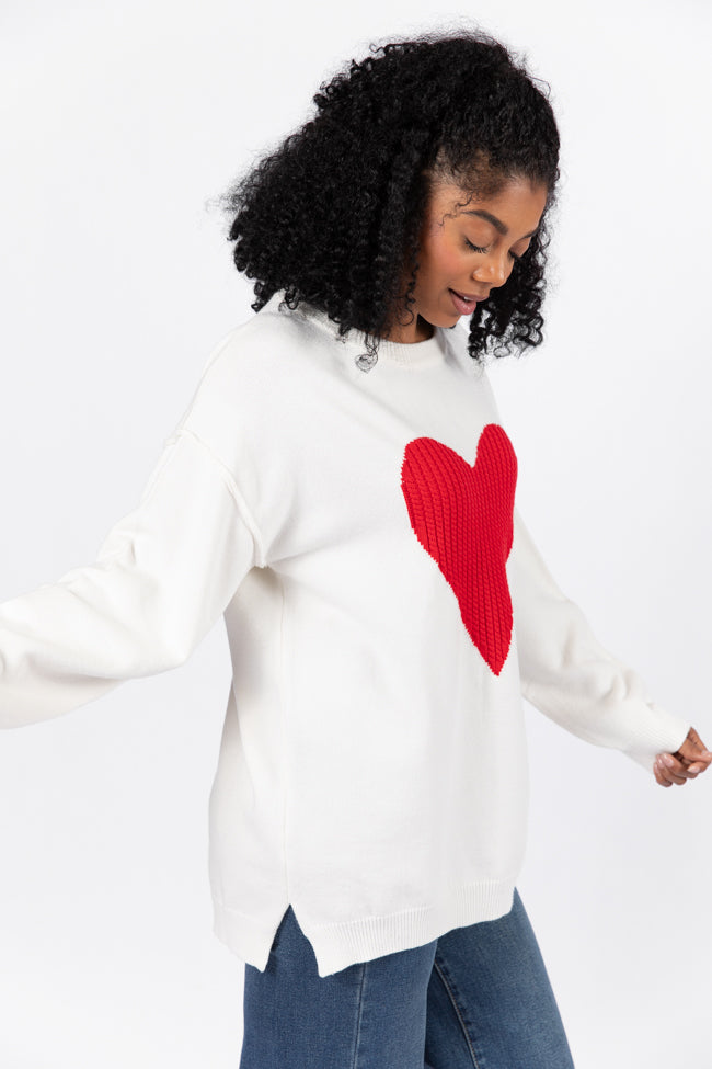 In My Heart Ivory and Red Cable Knit Heart Sweater FINAL SALE-Sunny Prom