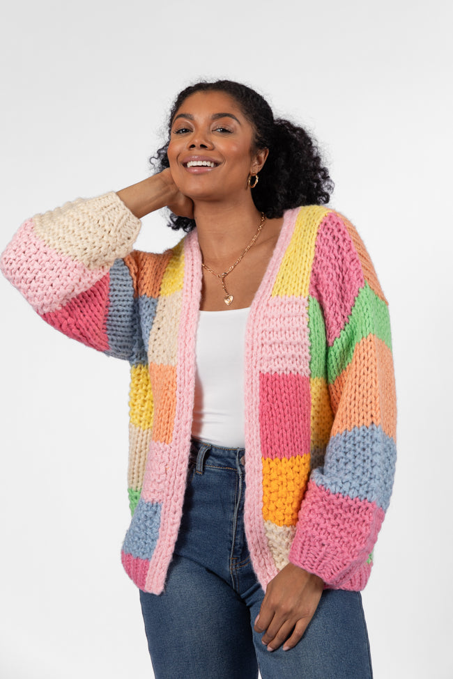 Still Deciding Pink Multi Color Block Cardigan FINAL SALE-Sunny Prom