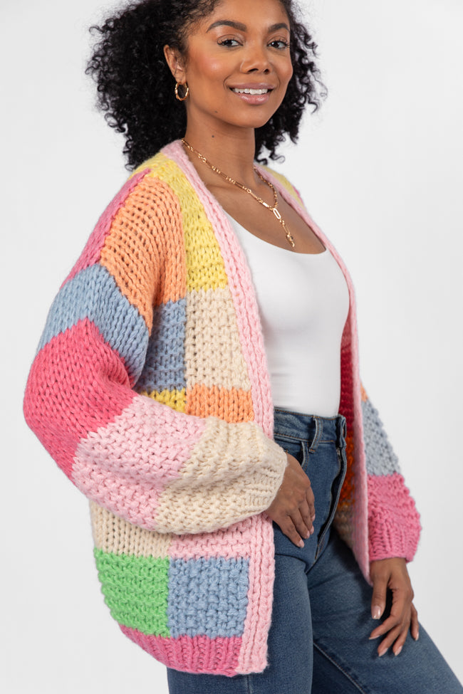Still Deciding Pink Multi Color Block Cardigan FINAL SALE-Sunny Prom